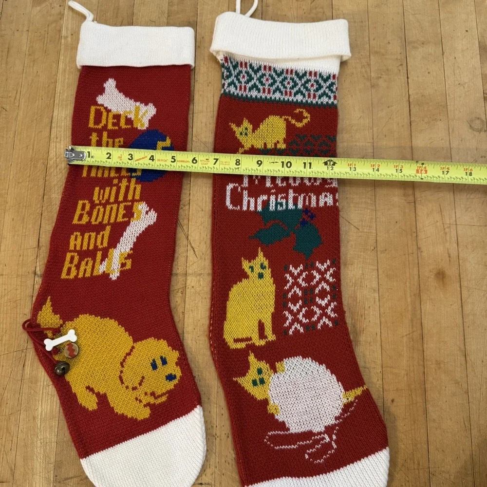 VTG Knit Stockings For Pets MEOWY Christmas Cat Dog Red White Charms‎ Reversible